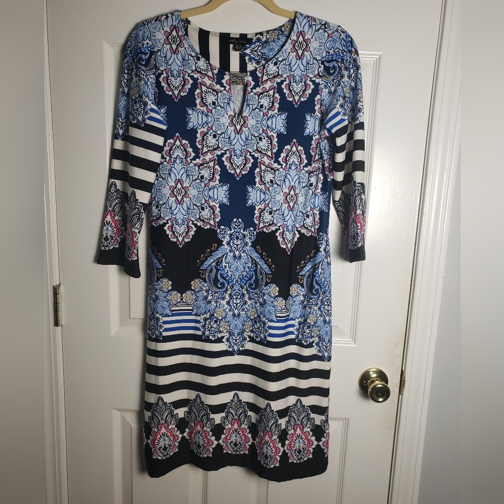 Melissa Paige Long Sleeve Paisley Print Striped Dress